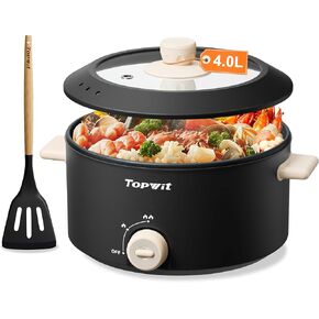 Topwit Hot Pot Electric ، وعاء كهربائي 4L مع طلاء غير لاصقة ، وطهي كهربائي مزدوج للطاقة للقلي العميق ، وشرائح اللحم ، والمعكرونة ، وعاء شابو شابو كبير متعدد الوظائف للحفلات ، الأسود الداكن