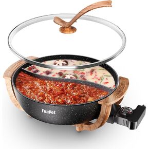 Hot Pot Electric مع مقسم ، وعاء غير لاصقة مزدوج 6 لتر ، والتحكم في درجة الحرارة ، وسعة كبيرة 6 لتر ، ومناسبة ل 6-12 شخصًا