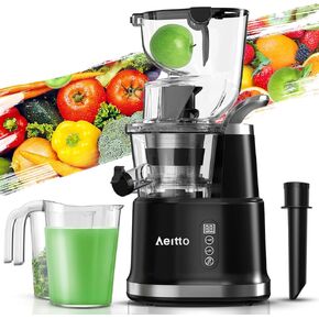 Aeitto Cold Press Juicer, Juicer Machines with Large Feed Chute, Large Capacity, Slow Masticating Juicer for Fruits and Vegetables, Self Feeding for Juice Extractor,BPA-Free, Black