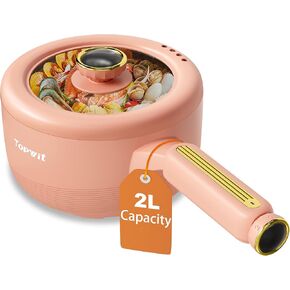 Topwit Hot Pot Electric ، وعاء كهربائي متعدد الوظائف 2L ، مقلاة غير لاصقة ، وعاء محمول لشرائح اللحم ، والبيض ، والأرز المقلي ، والرامين ، والحساء مع التحكم المزدوج في الطاقة (ملعقة السيليكون) ، بيج.