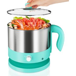 Hot Pot Electric - CACHOO Small 1.25Qt Beige Stainless Steel Ramen Cooker with Temperature Control & Keep Warm, Multi-Use Simmer Pot for Boiling, Stewing, Blanching - Ideal for Dorms, Camping, RVs