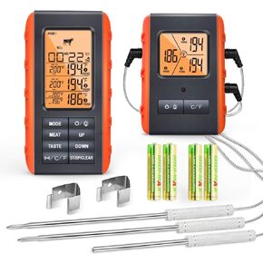 Wireless Meat Thermometer for Grilling Smoking - Kitchen Food Cooking Candy Thermometer with 3 Probes - Monitor Ambient Temperature Inside The Grill Smoker BBQ Oven Thermometer, 490ft,Digital