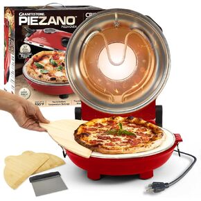 Crispy Crust Pizza Oven by Granitestone - Electric Indoor Portable, 12 Inch Countertop Pizza Maker, Heats up to 800F for Stone Baked Pizza at Home - Red