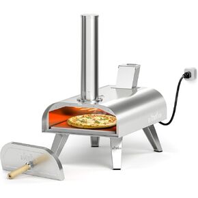 BIG HORN OUTDOORS 12" Dual Fuel Pizza Oven – Electric & Wood Pellet, Indoor & Outdoor High-Temp Pizza Maker (1000°F) with Pizza Stone for Wood-Fired Flavor