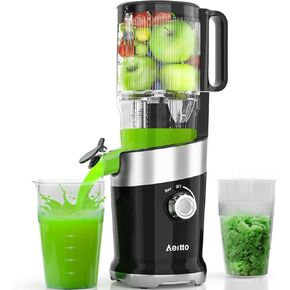 Cold Press Juicer, Aeitto Juicer machines with 4.9" Wide Feed Chute Fit Whole Fruits & Vegetables, High Juice Yield, Juice Extractor Self Feeding, Easy to Clean,Grey