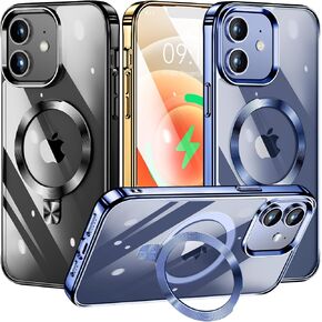 [CD Loop Compatible with MagSafe Invisible Ring Stand]Magnetic for iPhone 14 Pro Max Case, [Electroplated Bumper Non-Yellowing][Look as Bare iPhone]Slim Clear Case with Holder for Women Men Girls