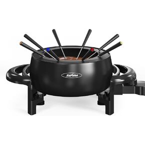 Fondue Pot, Electric Fondue Pot Set for Cheese & Chocolate,Temperature Control, 8-Color Coded Forks, for Cheese, Chocolate, Hot Oil, Broth, 3 Quarts