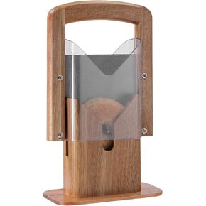 Annie & Mia Design Premium Acacia Wood Bagel Slicer, Stainless Steel Blade, Bagel Cutter with Safety Shield and Safe Grip
