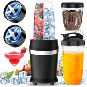 12-Piece Smoothie Blender Maker 25,000 RPM Personal Blender for Ice Crushing Smoothies & Frozen Drinks Nuts with 23oz, 32oz, 37oz Portable Cups Two 6-Leaf Stainless Steel Blades, Silver