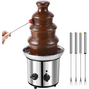 Chocolate Fountain, 4 Tiers Electric Melting Machine Chocolate Fondue Fountain Set with 6pcs Stainless Steel Forks, 4-Pound Capacity for Nacho Cheese, BBQ Sauce, Ranch
