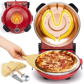 NutriChef Electric Pizza Oven | 12 Inch Countertop Pizza Maker with Temperature Control & Thermometer | Viewing Window for Precise Cooking | Heats up to 800F | Easy to Clean Non-Stick Stone | Black