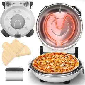 Baker's Friend Electric Pizza Oven Indoor Countertop, 12 Inch Maker Machine for Home, Cooker & Grill, Premium Glazed Ceramic Stone Oven, Creamy White