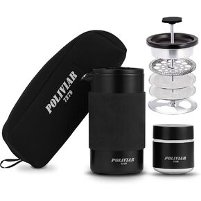 POLIVIAR French Press Coffee Maker, 34 Ounce Coffee Press with Real Wood Handle, Double Wall Insulation & Dual-Filter Screen, Food Grade Stainless Steel for Good Coffee and Tea (Lava)