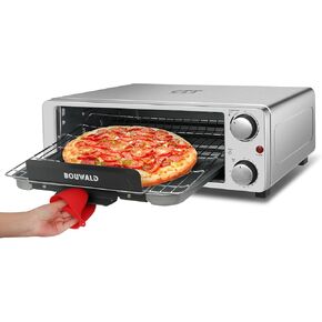 CTT Semi-Open Electric Pizza Oven for 10" Pizza, Toaster Ovens Countertop for Indoor Pizza Maker, 1200W Portable Oven with Timer, Knob Control,Silver