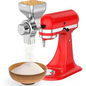 All Metal Grain Mill Attachment for KitchenAid Stand Mixer,12 Fineness Setting From Coarse to Fine for Non-Oily Dry Grain Wheat,Oats,Rice,Corn,Barley,Buckwheat,Millet and Other Cereals
