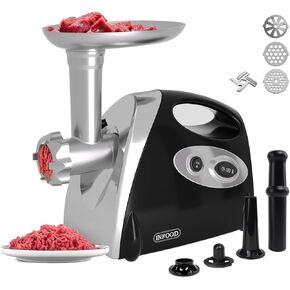 Electric Meat Grinder - 3000W Max Heavy Duty Meat Grinders with Handle, Stainless Steel Cutting Blade, 3 Grinding Plates, 1 Sausage Maker & Kubbe Kit for Home Kitchen Use, Black
