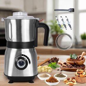 Spice Grinder Electric,Herb Nut Grinder for Kitchen,Detachable Espresso Grinders with Stainless Steel Blades,Filter and Brush, 500w Dry and Wet Grain Mill for Coffee,Rice,Bean,Seasoning (Black)