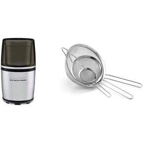 Cuisinart SG-10 Electric Spice-and-Nut Grinder, Stainless/Black & Set of 3 Fine Mesh Stainless Steel Strainers