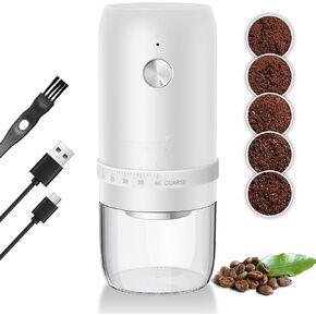 Portable Burr Coffee Grinder Electric with 40 Adjustable Grind Settings, Conical Burr Rechargeable Coffee Bean Grinder with Cleaner Brush, Ground Coffee Cup Lid, for Home Use, Travel Camping