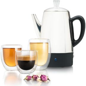 Moss & Stone Electric Coffee Percolator, Stainless Steel Body with Stainless Steel Lid Coffee Maker, Percolator Electric Pot, Stainless Steel Camping Coffee Pot 10 Cups Bundle With Set of 3 Double Wal