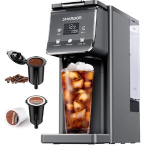 SHARDOR Hot & Iced K Cup Coffee Maker With Bold Setting, Single Serve Coffee Maker for K Cup and Grounds, 52oz Removable Water Tank, 6 to14oz Brew Sizes, Pod Coffee Machine with Reusable Filter, Gray