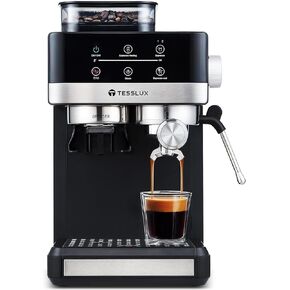 20 Bar Espresso Machine with Grinder, 20 Grind Settings, Hot & Cool Brew Functionality, Powerful Frothing System, Compact Design - Perfect for Home Baristas