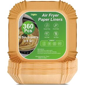 360 Pcs 8" Square Unbleached Heavy Duty Air Fryer Paper Liners Disposable, Non-Stick & Non-Leak Parchment Paper Liners for Airfryer Basket, Deep Fryer Parts & Accessories