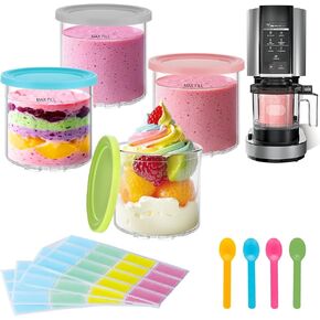 4 Pack Creami Pint Containers and Lids for Ninja, Compatible with Ninja NC299 NC300 Series Creami Maker Maker Machine Accessories, BPA Free & Dishwasher Safe, Assorted Colors