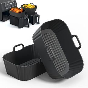 Silicone Air Fryer Liners 2 Pack, Reusable Compatible for Ninja Foodi DZ201, DZ401, DZ550, COSORI, Chefman, Instant, and 6-in-1 8-10QT Baskets