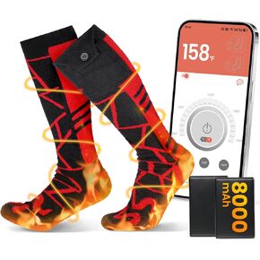 8000mAh Heated Socks: 14-Hour Long-Lasting Battery Life Rechargeable Electric Socks | APP-Controlled | Cold Weather Foot Warmer Socks for Men Women | Outdoor Hunting Skiing Camping Hiking