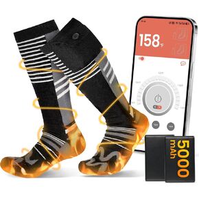 5000mAh Heated Socks: 10-Hour Long-Lasting Battery Life Rechargeable Electric Socks | APP-Controlled | Cold Weather Foot Warmer Socks for Men Women | Outdoor Hunting Skiing Camping Hiking