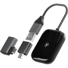 Wireless CarPlay Adapter for Apple iPhone, Convert Wired CarPlay to Wireless, Mini Car Play Dongle w/Plug & Play Bluetooth Connection, 2 USB-A to Type-C Converter for More Car Types (Black, Medium)