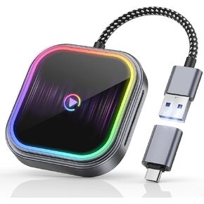 FAHREN 2-in-1 Wireless Carplay Adapter for iPhone & Android, Audio Reactive Lighting Design Apple Carplay Dongle & Android Auto Adapter, Bluetooth Connection, Mini Size with USB Type-A & Type-C
