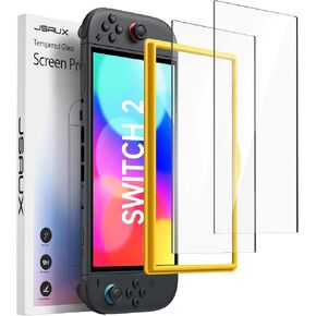JSAUX Screen Protector for Nintendo Switch 2 2025, Ultra HD Glass Protector 9H Hardness Easy to Install with Guiding Frame Scratch Resistant Tempered Glass [2-Pack]