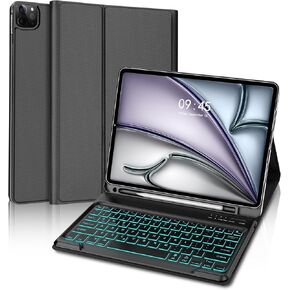 Keyboard Case for iPad Air 13" (M2, 2024) & iPad Pro 12.9(6th/5th/4th/3rd Gen), Detachable Wireless Bluetooth Keyboard, 7 Color Backlit, Smart Folio Cover with S Pen Holder, Auto Sleep/Wake