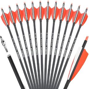 ZSHJGJR 30 Inch Archery Carbon Arrows Hunting Arrows with 4" Turkey Feather Target Practice Arrows Spine 500 for Compound & Recurve &Traditional Bow 6/12pcs
