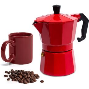 Mixpresso Aluminum Moka Stove Coffee Maker With Coffee Mug, Moka Pot for Gas & Electric Stove Top, Classic Italian Espresso Maker, 3 Cup 5 oz