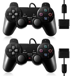 HaeBorl PS2 Controller, 2 Packs Wired Controller Compatible with PS2/PS2 Slim/PS1, PS2 Replacement Wired Controller with Dual Vibration, Black