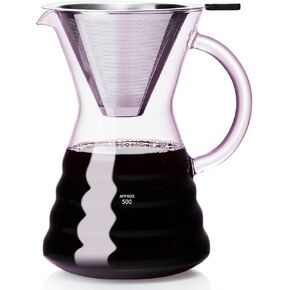 Unbreakable - Pour Over Coffee Maker with Permanent Stainless Filter 32 fl oz, Thickened Heat-Resistant Borosilicate Glass Dripper Coffee Brewer, Stovetop Safe