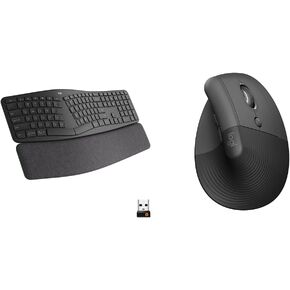 Logitech ERGO K860 Wireless Ergonomic Keyboard & Lift Vertical Ergonomic Mouse, Wireless, Bluetooth or Logi Bolt USB receiver, Quiet clicks, 4 buttons - Graphite