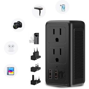 Upgraded 2000W 220V to 110V Voltage Converter US to Europe Travel Adapter for Hair Dryer International Universal Travel Adapter with 2 USB A and 2 USB C Power Converter Adapter Combo (2U2C)