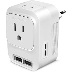Mapambo 220V to 110V Voltage Converter US to Europe with 2 USB Port 2 USB C International Power Adapter Converter for European Travel Plug Adapter for US to France Germany Italy Spain (White)