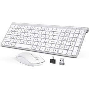 JOYACCESS Wireless Keyboard and Mouse, Ergonomic and Portable Wireless Keyboard with Number Keypad, 2.4GHz USB Stable and Adjustable DPI Computer Mouse for Laptop,PC, Windows-Silver White