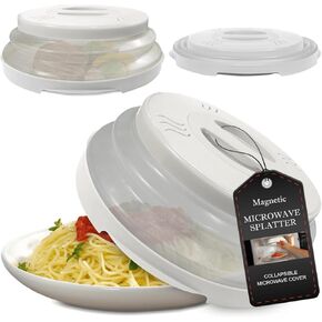 2.0 Magnetic Microwave Splatter Cover, Collapsible 12-Inch BPA-Free Food Lid with Upgraded Magnets, Vented Plate Guard, Dishwasher Safe, Space-Saving Magnetic Storage - Gray