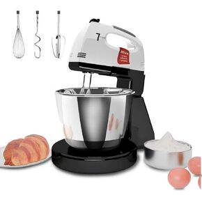 Stand Mixers, 7 Speeds With 3QT Stainless Steel Bowl, Stand and Hand Mixer with Dough Hook, Whisk, Mixing Beater for Baking, Cake, Cookie, Kneading (DF1)