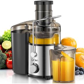 QCen Juicer Machine, 800W Centrifugal Juicer Extractor with 3" Wide Mouth Feed Chute for Fruits & Vegetables, Easy to Clean, Stainless Steel, BPA-Free