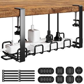 Under Desk Cable Management Tray - 4mm Sturdy Wire Organizer - No Drill Cord Organizer with Clamp for Cable Management - Standing Desk Accessories for Cable Home Office Organization