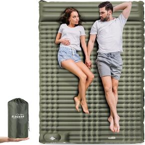 Elegear Double Sleeping Pad for Camping, 4" Ultra-Thick Self Inflating Camping Pad 2 Person with Pillow Built-in Foot Pump, Portable Camping Sleeping Mat for Backpacking, Hiking, Tent(Army Green Full)