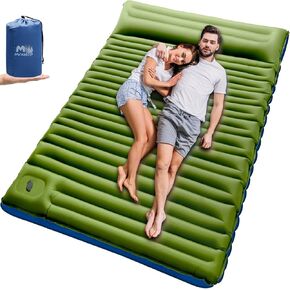 Double Sleeping Pad for Camping, 6" Extra-Thick 2 Person Camping Sleeping Pad with Pillow Built-in Foot Pump, Inflatable Sleeping Mat for Backpacking, Tent, Hiking Essentials Gear