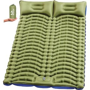 Double Sleeping Pad for Camping - Ultralight Camping Mattress with Pillow, Built-in Foot Pump, Compact Inflatable 2-Person Portable Mat for Backpacking, Hiking, Car Traveling, Beach, Tent